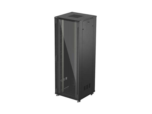 19" Volně stojící racková skříň 47U 800X800 černé skleněné dveře lanberg (ploché balení)