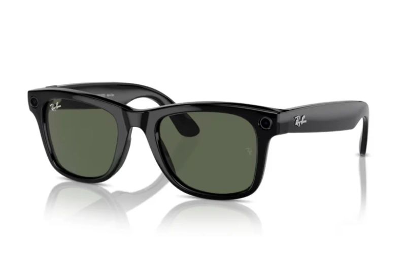 Meta Ray-Ban Gen1 Wayfarer, Shiny Black, G15 Green LARGE