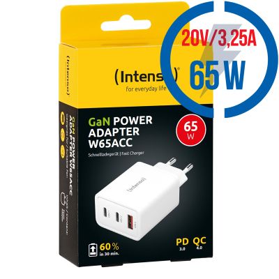 INTENSO W65AC GaN, 3x USBAC, Nabíječka, 65W, bílá