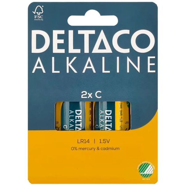 DELTACO ALKALINE, Batérie alkalické C LR14 2ks