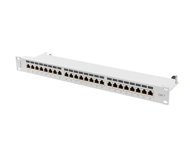 Patch panel 24 portů 1U 19" CAT.7 ftp stíněný šedý lanberg