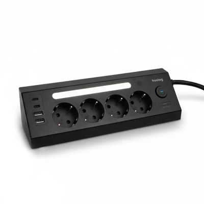 Nabíjacia stanica Huslog 15W 4xzásuvka, 2xUSB-C, 2xUSB, 1x LED svetlo čierna