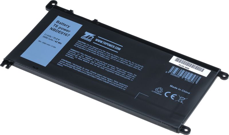 Baterie T6 Power pro Dell Insprion 15 5568, 5578, Vostro 5468, 5568, 3680mAh, 42Wh, 3cell, Li-pol