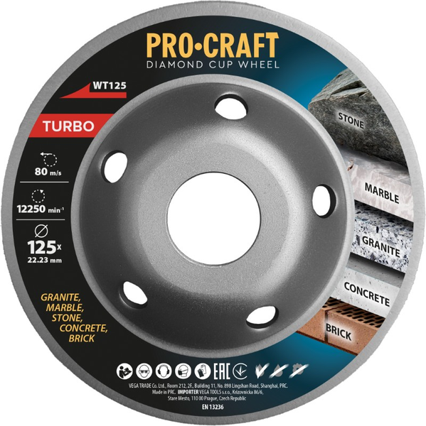 Diamantový brusný kotouč 125 mm PROCRAFT WT125 Turbo