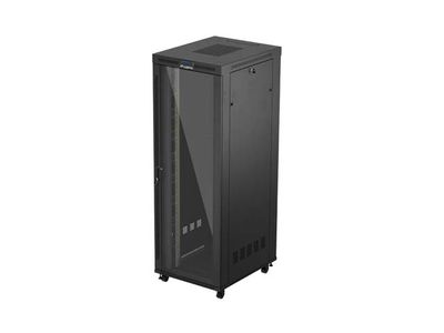 19" Volně stojící racková skříň 47u/800x1000 (flat pack) s prosklenými dveřmi lcd černá lanberg V2