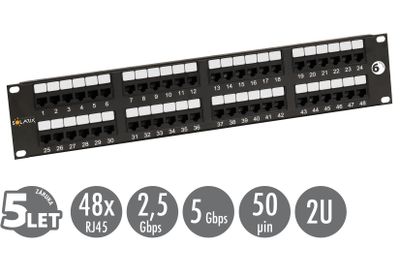 19" patch panel Solarix 48 x RJ45 CAT6 UTP 350 MHz černý 2U SX48-6-UTP-BK
