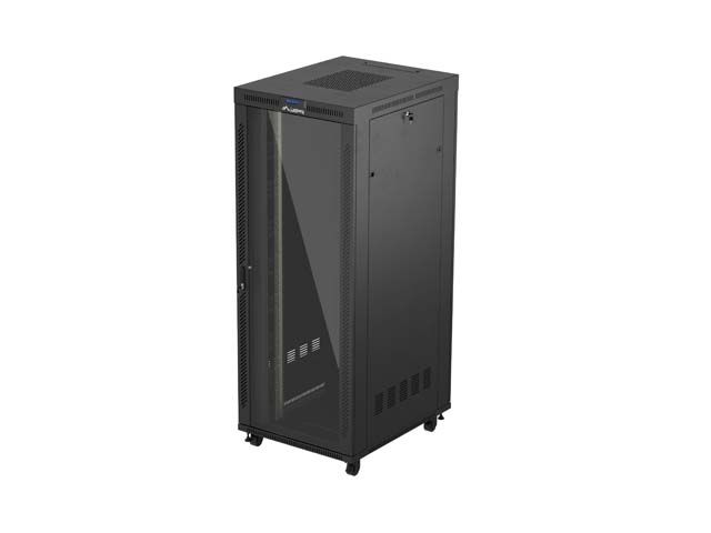 19" Volně stojící racková skříň 42u/800x1000 (flat pack) s prosklenými dveřmi lcd černá lanberg V2