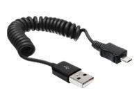 Kabel USB - USB (M) do Micro USB typ B (M) - 60 cm - svinutý - černá
