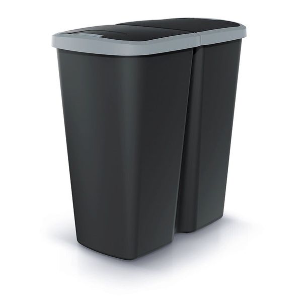 Koš odpadkový COMPACTA Q DUO černá se světle šedým víkem 45l