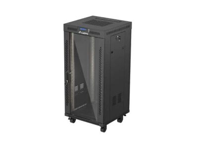 19" Volně stojící racková skříň 24U 600X600 černé skleněné dveře lcd lanberg (flat pack) V2