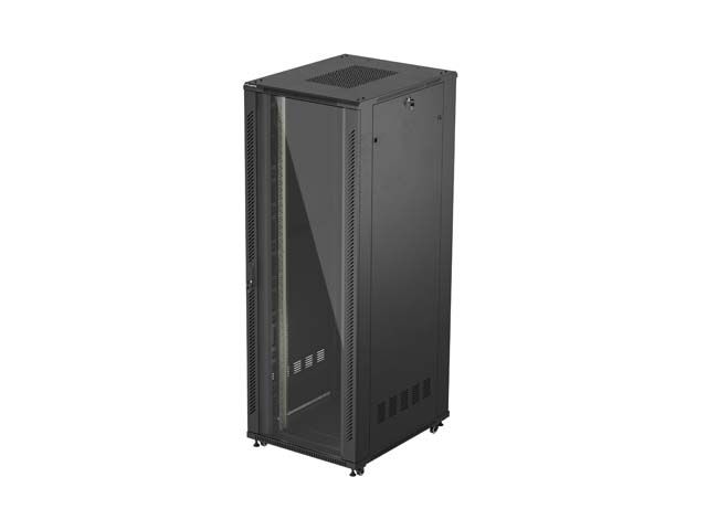 19" Volně stojící racková skříň 47u/800x1000 (flat pack) s prosklenými dveřmi černá lanberg