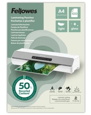 Laminovacie fólie Fellowes A3 80 mic z recyklovaného materiálu (50%), matné