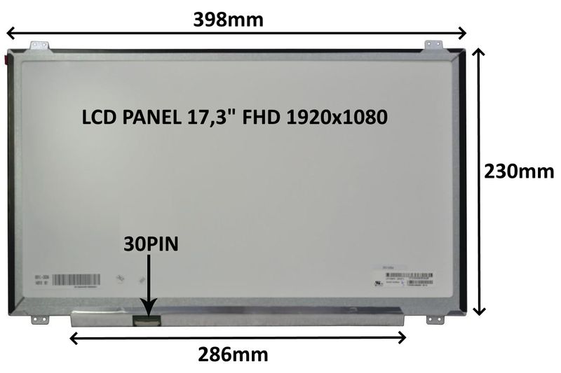 LCD PANEL 17,3" FHD 1920x1080 30PIN MATNÝ IPS / ÚCHYTY NAHOŘE A DOLE