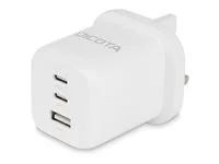 Síťový adaptér - kompaktní, GaN - 65 watt - 5 A - PD 3.0 - 3 výstupní konektory (2 x USB-C, USB) - bílá - Velká Británie