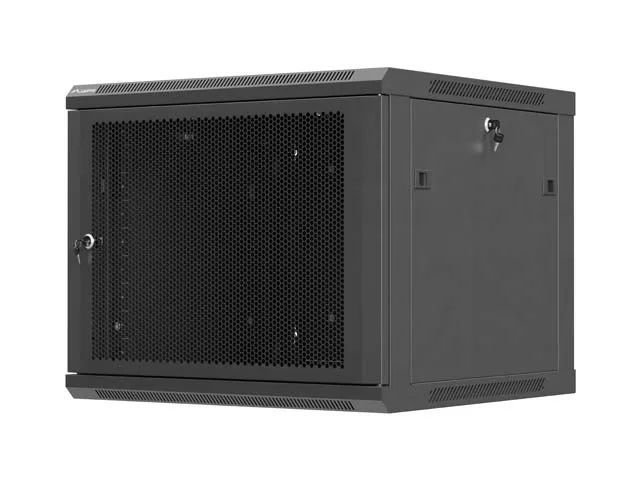 Lanberg nástěnná instalační skříň 19" 9U 600X600 černé perforované dveře (ploché balení)
