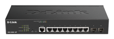 D-Link DGS-2000-10P Managed PoE switch, 8x GbE PoE+, 2x SFP, PoE 65W, fanless