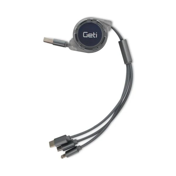 Kabel GETI GCU 04 USB 3v1 stříbrný samonavíjecí