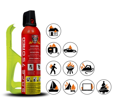 Hasicí sprej SAFE 750 RED 750ml pěna + držák 75F