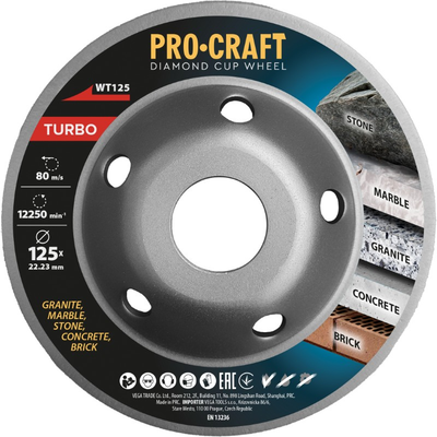 Diamantový brusný kotouč 125 mm PROCRAFT WT125 Turbo