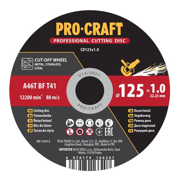 Kotouč řezný PROCRAFT 125x1.0mm