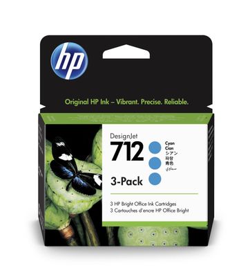 HP 712 Ink. náplň azurová, trojbalení, 3ED77A