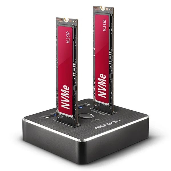 AXAGON ADSA-M2C, USB-C 10Gbps dokovací stanice pro 2× M.2 NVMe SSD s funkcí klonování