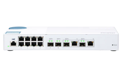 QNAP řízený switch QSW-M408-2C (12portů: 8x Gigabit port + 4x 10G SFP+ /2x 10GbE kombo porty)