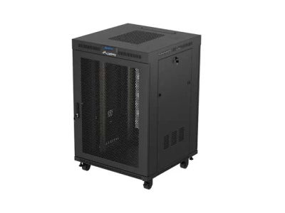 19" Volně stojící racková skříň 22u/800x800 (flat pack) černá s prosklenými dveřmi lcd lanberg V2
