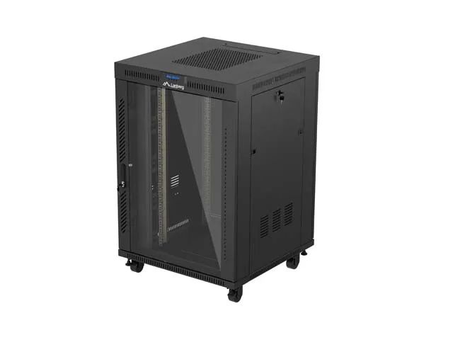 19" Volně stojící racková skříň 22u/800x800 (flat pack) s prosklenými dveřmi lcd černá lanberg V2