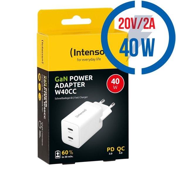 INTENSO W40CC GaN, 2x USB C, Nabíječka, 40W, bílá