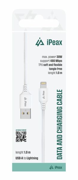 Tpu kábel usb-a / lightning 1M, usb 2.0 biely