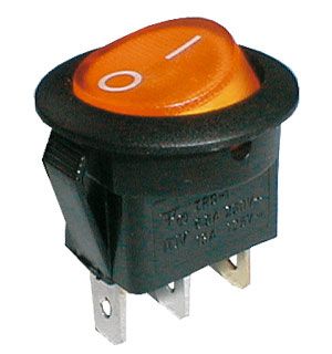 Přepínač kolébkový kulatý prům. 2pol./3pin ON-OFF 250V/6A žlutý