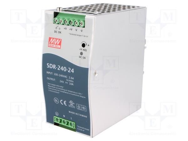 MEANWELL - SDR-240-24 - Průmyslový napájecí spínaný zdroj 24V 240W na DIN