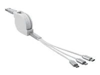 Kabel Lightning - USB s piny (male) do Micro USB typ B, Lightning, USB-C s piny (male) - 98 cm - bílá - vysunutelný, plochý