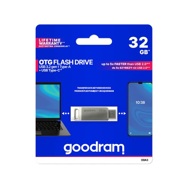 GOODRAM USB + USB C flash disk 32 GB stříbrný