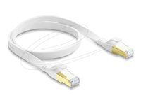 Delock - Patch kabel - RJ-45 (M) do RJ-45 (M) - 50 cm - U/FTP - CAT 8.1 - plochý, rychlost prenosu dat až 40 Gbps, lisovaný, provedení bez hrbolku - bílá