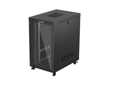 19" Volně stojící racková skříň 27u/800x1200 (flat pack) s prosklenými dveřmi lcd černá lanberg