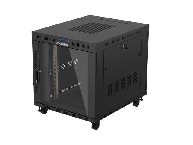 19" Volně stojící racková skříň 15u/800x1000 (flat pack) s prosklenými dveřmi lcd černá lanberg V2