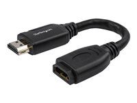 Short HDMI 2.0 Male to Female Adapter Cable - Port Extender (HD2MF6INL) - Prodlužovací kabel HDMI - HDMI s piny (male) rovné do HDMI se zdířkami (female) rovné - 15.2 cm - dvojnásobně stíněný - černá - podporuje 4K
