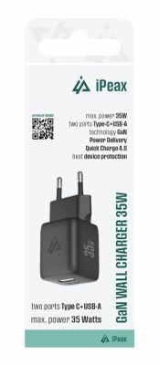 GaN SIEŤOVÁ NABÍJAČKA 35W (USB-C + USB-A) ČIERNA