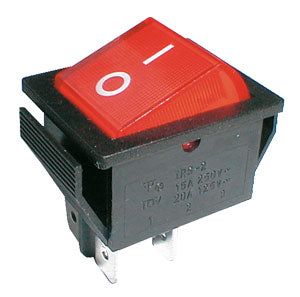 Přepínač kolébkový 2pol./4pin ON-OFF 250V/15A průsvitný červený