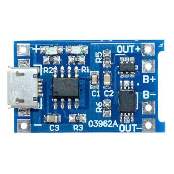 Nabíječka Li-Ion článku 1A s ochranou, modul s IO TP4056 (micro USB)