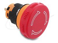 Delock - Tlacítko - mushroom-head, for installation 16 mm, 2 x solder terminal (short) - AC 250 V - cervená