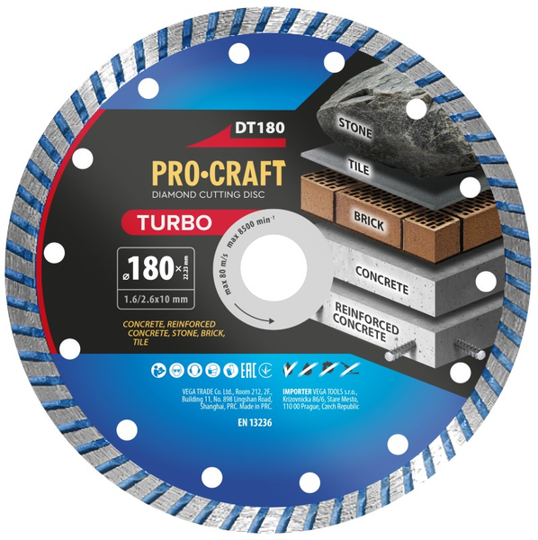 Diamantový řezný kotouč 180 mm PROCRAFT DT180 Turbo