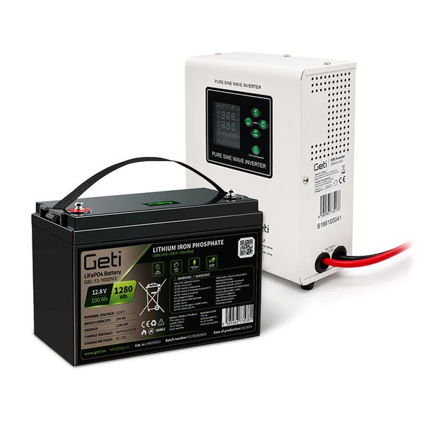 Záložní zdroj GETI GEP301LF, sinusový, 300 W (500 VA) + baterie LiFePO4 100 Ah