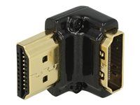 HDMI adaptér - HDMI se zdířkami (female) do HDMI s piny (male) - černá - konektor 90°, podporuje 4K