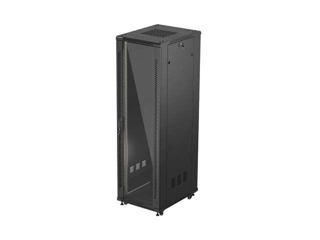 Lanberg 19" volně stojící racková skříň 42u/600x800 (flat pack) s prosklenými dveřmi černá