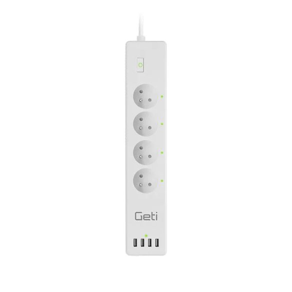 Prodlužovací přívod Smart GETI GSS04, 4 zásuvky, 4x USB, Tuya