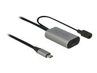 Prodlužovací USB kabel - USB-C (M) do power DC jack, USB-C (F) - USB 3.1 Gen 1 - 5 m - šedá, černá