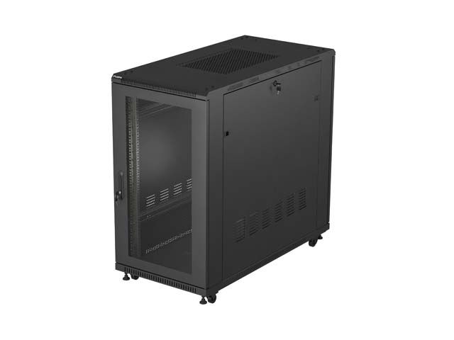 19" Volně stojící racková skříň 22U 600X1200 černé perforované dveře lanberg (ploché balení)